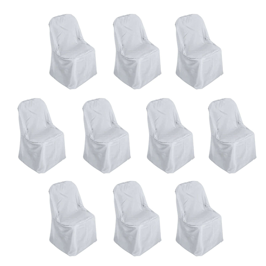 10 Pack Polyester Chair Covers for Folding Chairs Silver - Wrinkle - Free Stain - Resistant Slip - On Slipcovers - Bell Racket Store