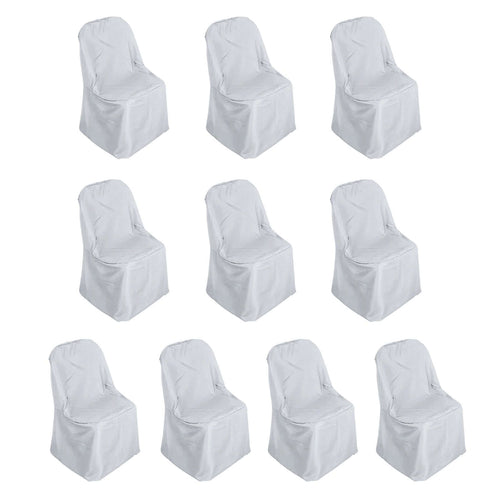 10 Pack Polyester Chair Covers for Folding Chairs Silver - Wrinkle - Free Stain - Resistant Slip - On Slipcovers - Bell Racket Store