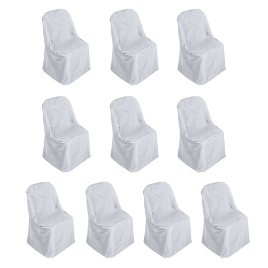10 Pack Polyester Chair Covers for Folding Chairs Silver - Wrinkle - Free Stain - Resistant Slip - On Slipcovers - Bell Racket Store