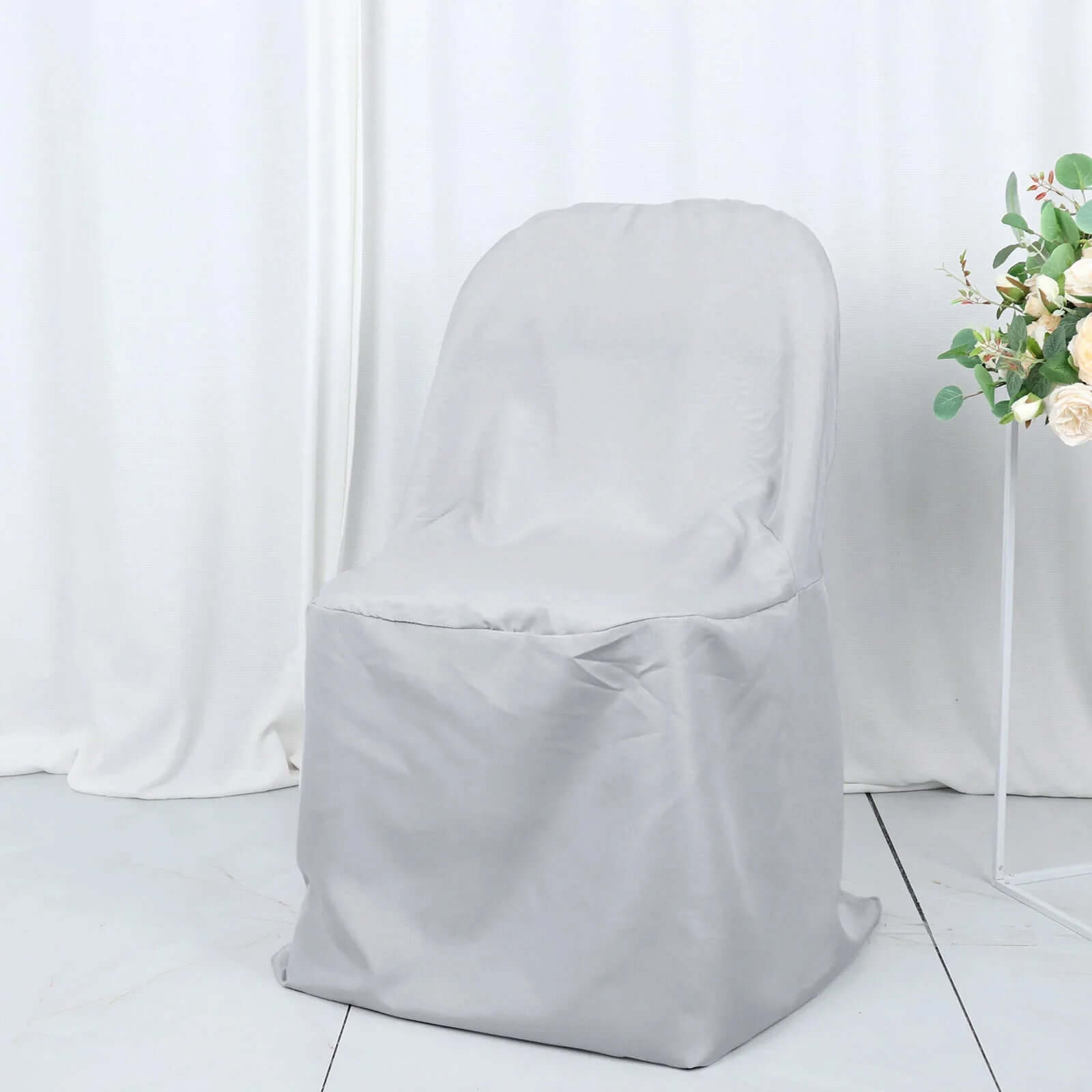 10 Pack Polyester Chair Covers for Folding Chairs Silver - Wrinkle - Free Stain - Resistant Slip - On Slipcovers - Bell Racket Store