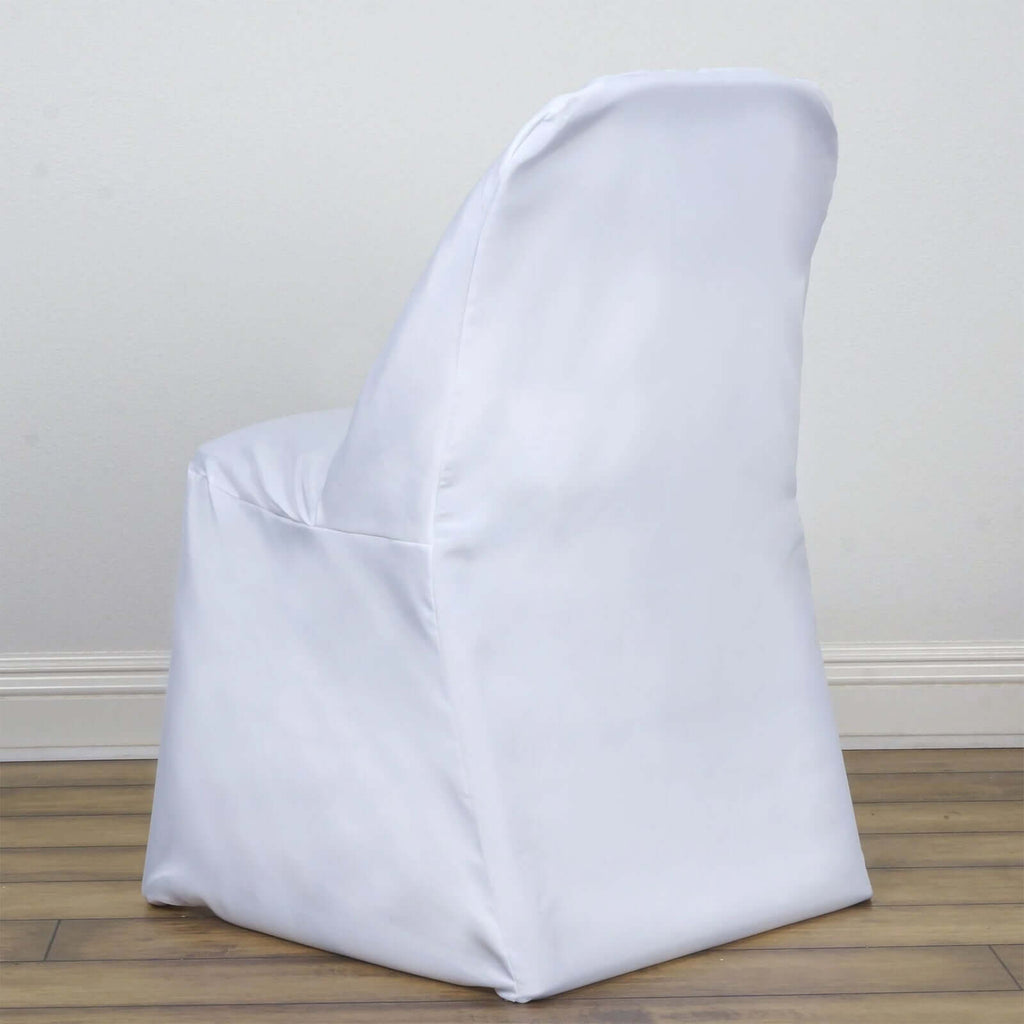 10 Pack Polyester Chair Covers for Folding Chairs White - Wrinkle - Free Stain - Resistant Slip - On Design for Events - Bell Racket Store