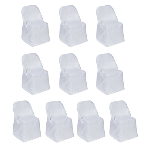10 Pack Polyester Chair Covers for Folding Chairs White - Wrinkle - Free Stain - Resistant Slip - On Design for Events - Bell Racket Store