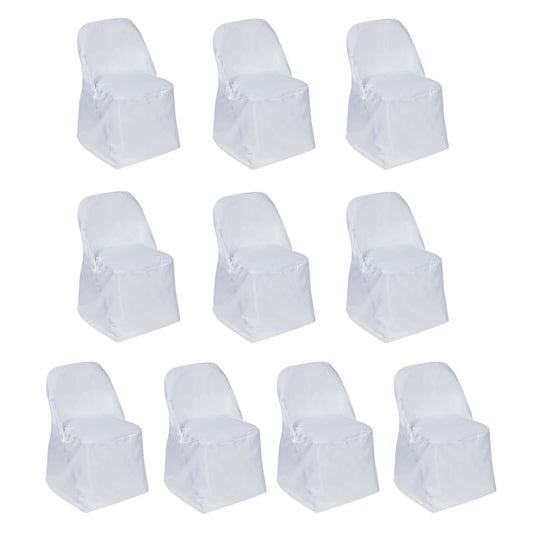 10 Pack Polyester Chair Covers for Folding Chairs White - Wrinkle - Free Stain - Resistant Slip - On Design for Events - Bell Racket Store