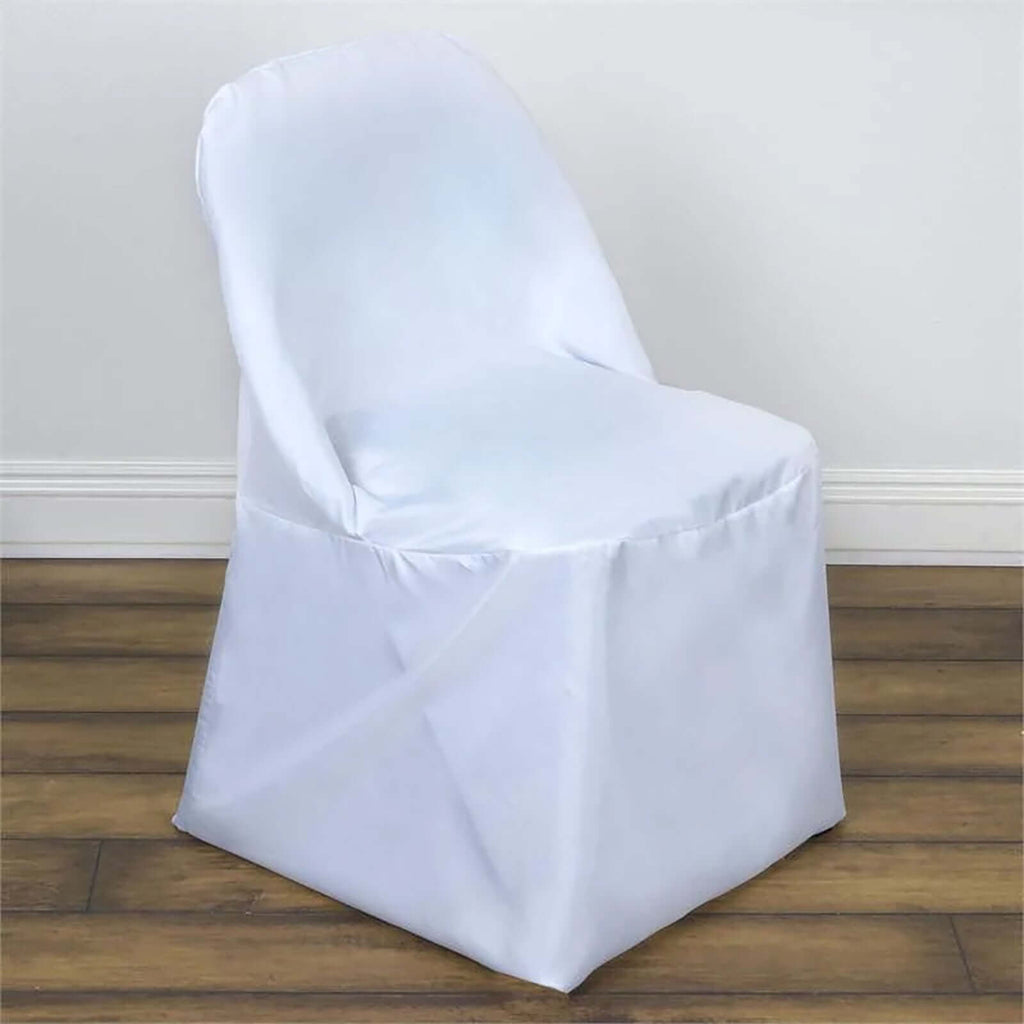 10 Pack Polyester Chair Covers for Folding Chairs White - Wrinkle - Free Stain - Resistant Slip - On Design for Events - Bell Racket Store