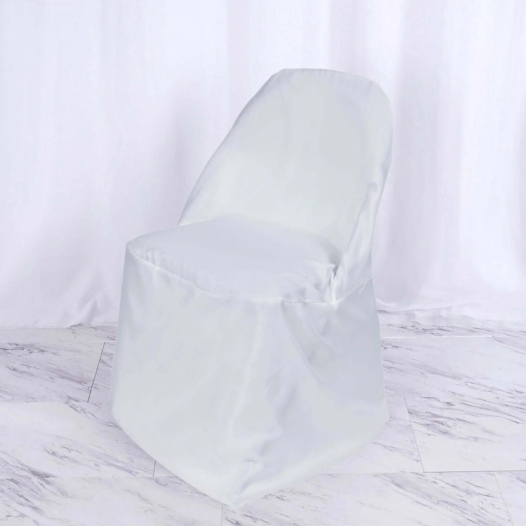 10 Pack Polyester Chair Covers for Folding Chairs White - Wrinkle - Free Stain - Resistant Slip - On Design for Events - Bell Racket Store