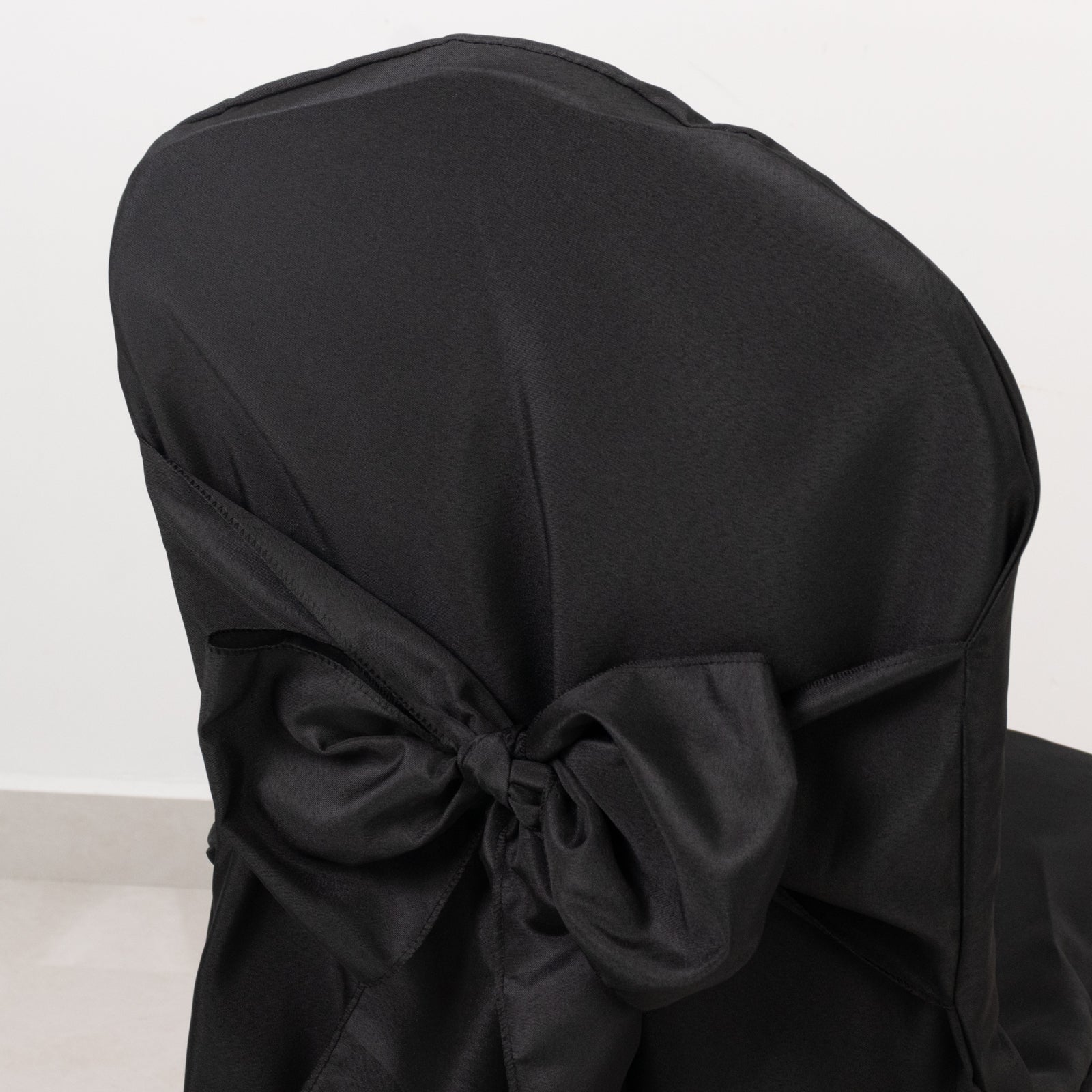 10 - Pack Polyester Slip - On Banquet Chair Covers with Attached Sashes â€“ Black Reusable Stain - Resistant Covers for Wedding & Event Decor - Bell Racket Store