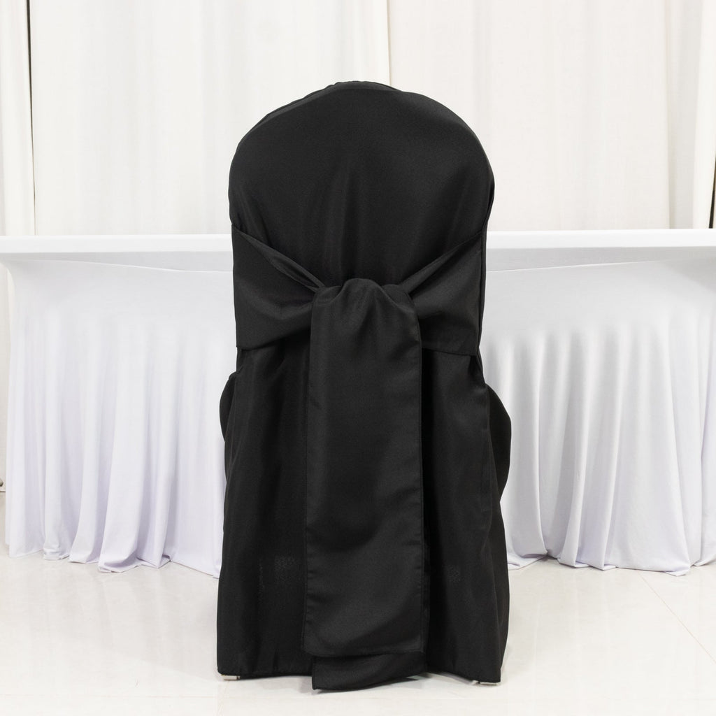 10 - Pack Polyester Slip - On Banquet Chair Covers with Attached Sashes â€“ Black Reusable Stain - Resistant Covers for Wedding & Event Decor - Bell Racket Store