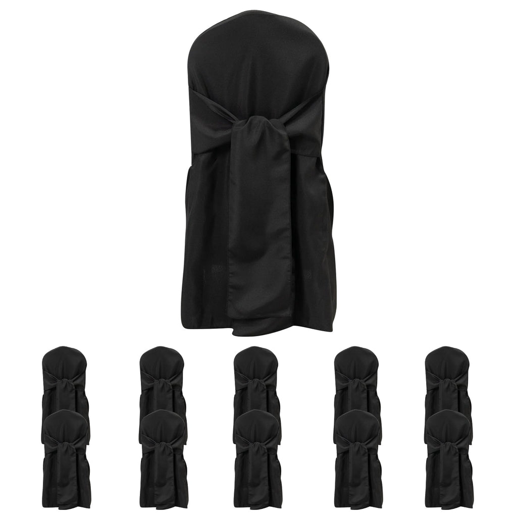 10 - Pack Polyester Slip - On Banquet Chair Covers with Attached Sashes â€“ Black Reusable Stain - Resistant Covers for Wedding & Event Decor - Bell Racket Store