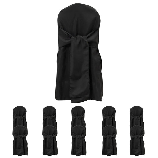 10 - Pack Polyester Slip - On Banquet Chair Covers with Attached Sashes â€“ Black Reusable Stain - Resistant Covers for Wedding & Event Decor - Bell Racket Store
