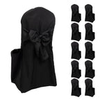 10 - Pack Polyester Slip - On Banquet Chair Covers with Attached Sashes â€“ Black Reusable Stain - Resistant Covers for Wedding & Event Decor - Bell Racket Store