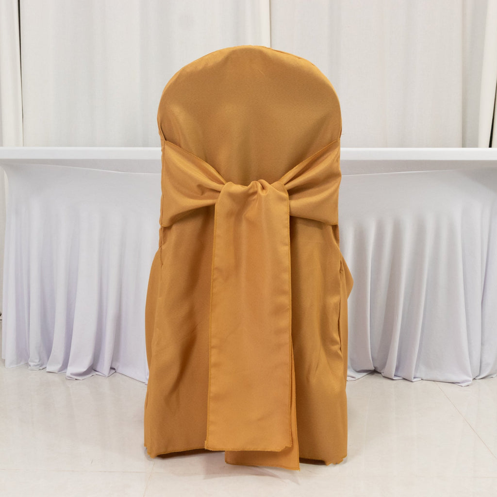 10 - Pack Polyester Slip - On Banquet Chair Covers with Attached Sashes â€“ Gold Reusable Stain - Resistant Covers for Wedding & Event Decor - Bell Racket Store
