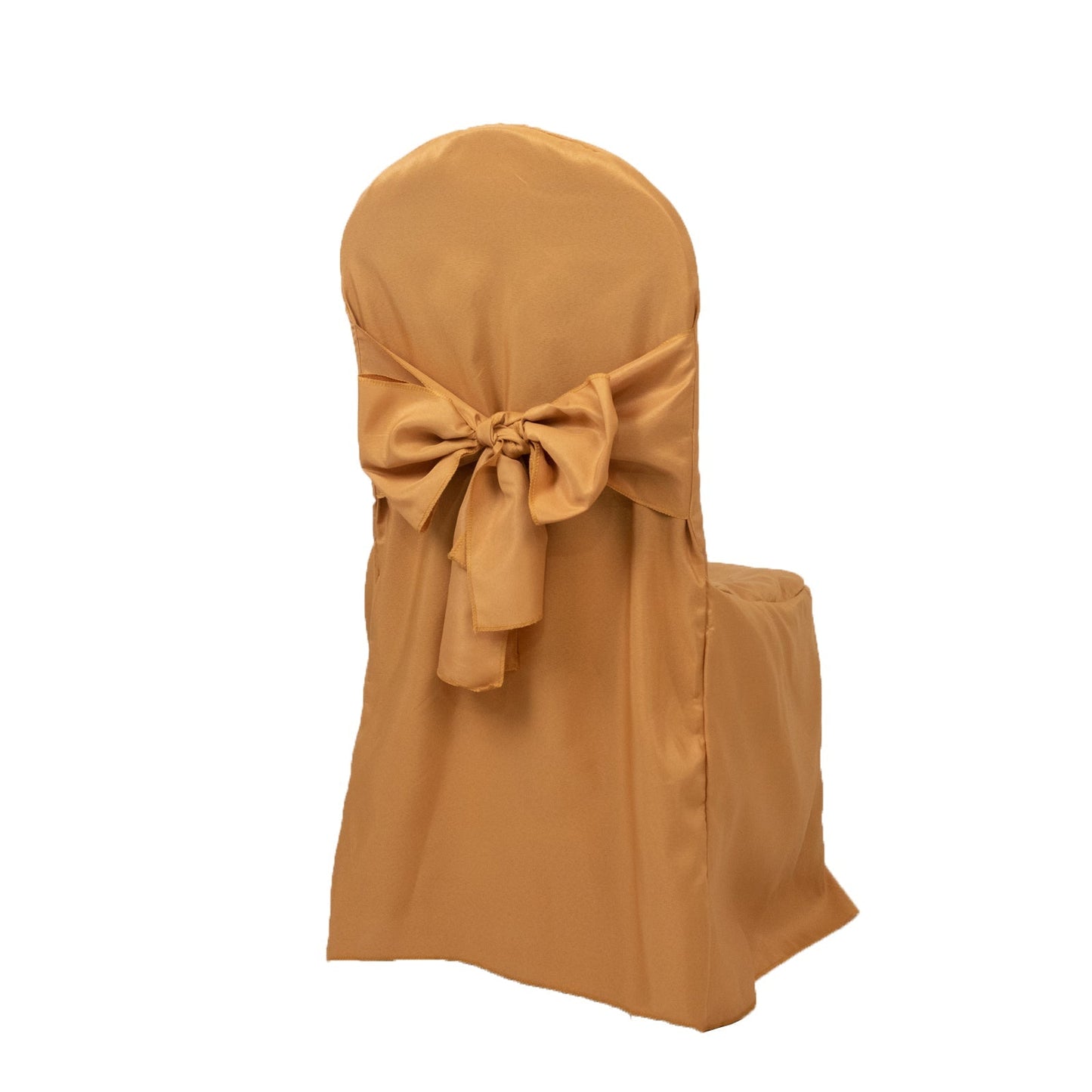 10 - Pack Polyester Slip - On Banquet Chair Covers with Attached Sashes â€“ Gold Reusable Stain - Resistant Covers for Wedding & Event Decor - Bell Racket Store