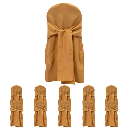 10 - Pack Polyester Slip - On Banquet Chair Covers with Attached Sashes â€“ Gold Reusable Stain - Resistant Covers for Wedding & Event Decor - Bell Racket Store