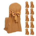 10 - Pack Polyester Slip - On Banquet Chair Covers with Attached Sashes â€“ Gold Reusable Stain - Resistant Covers for Wedding & Event Decor - Bell Racket Store