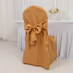 10 - Pack Polyester Slip - On Banquet Chair Covers with Attached Sashes â€“ Gold Reusable Stain - Resistant Covers for Wedding & Event Decor - Bell Racket Store