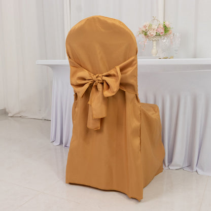 10 - Pack Polyester Slip - On Banquet Chair Covers with Attached Sashes â€“ Gold Reusable Stain - Resistant Covers for Wedding & Event Decor - Bell Racket Store