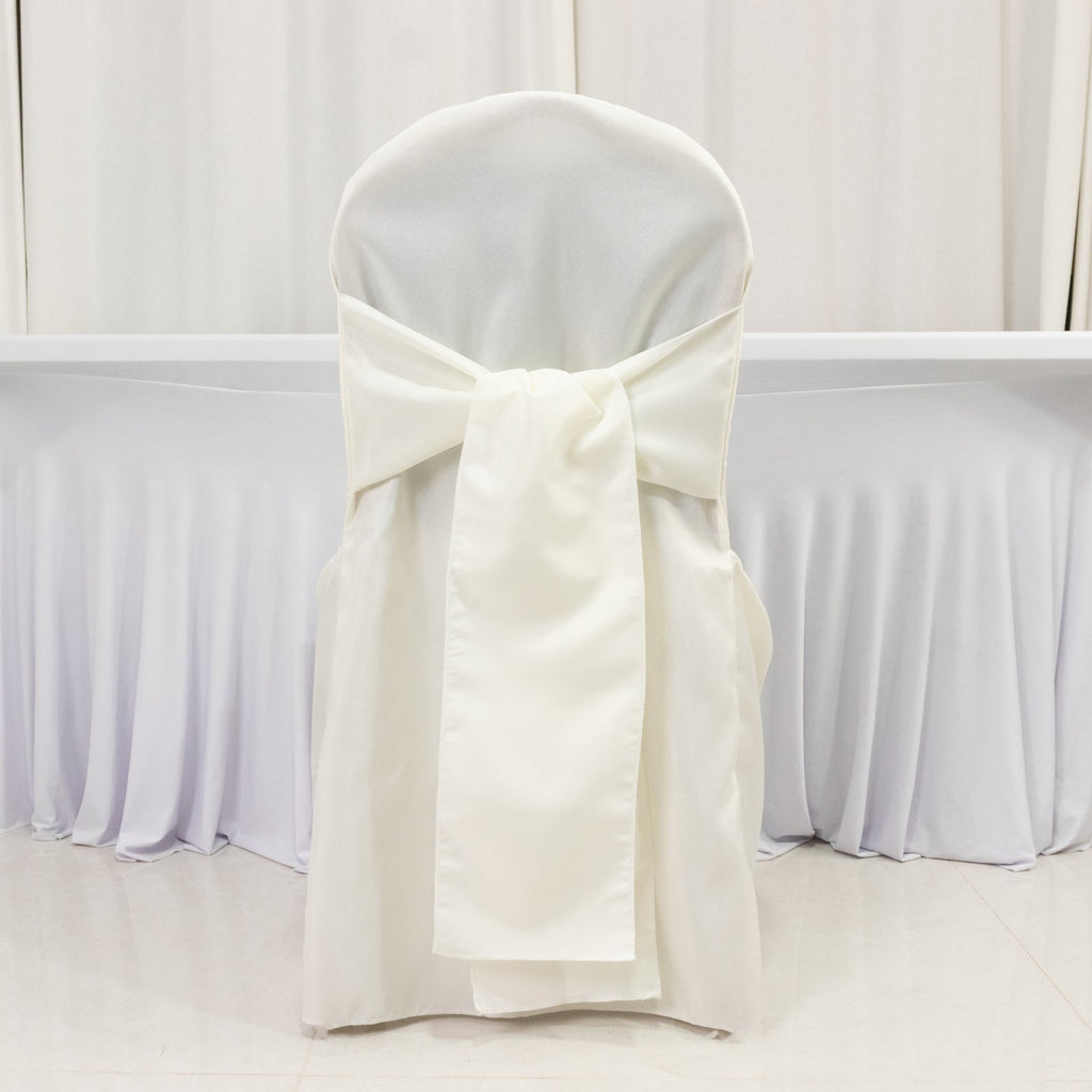 10 - Pack Polyester Slip - On Banquet Chair Covers with Attached Sashes â€“ Ivory Reusable Stain - Resistant Covers for Wedding & Event Decor - Bell Racket Store