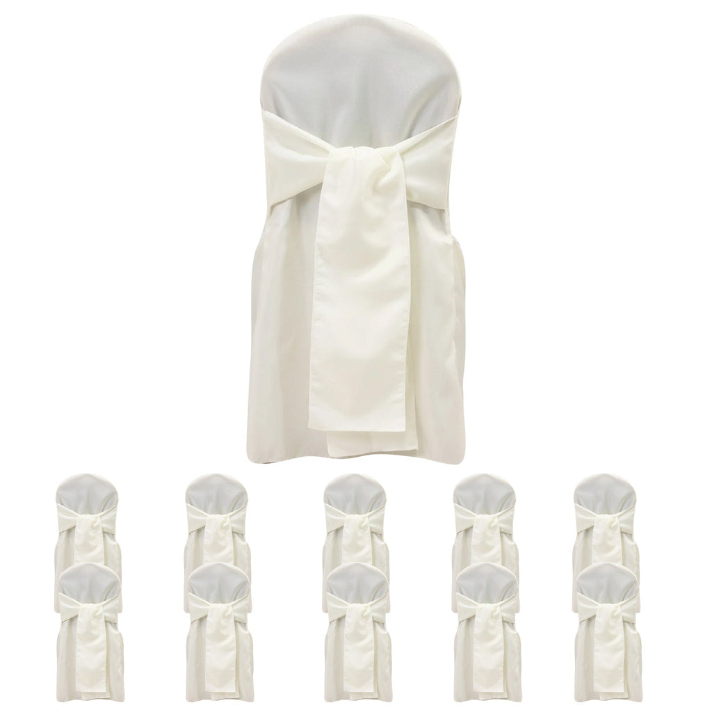 10 - Pack Polyester Slip - On Banquet Chair Covers with Attached Sashes â€“ Ivory Reusable Stain - Resistant Covers for Wedding & Event Decor - Bell Racket Store