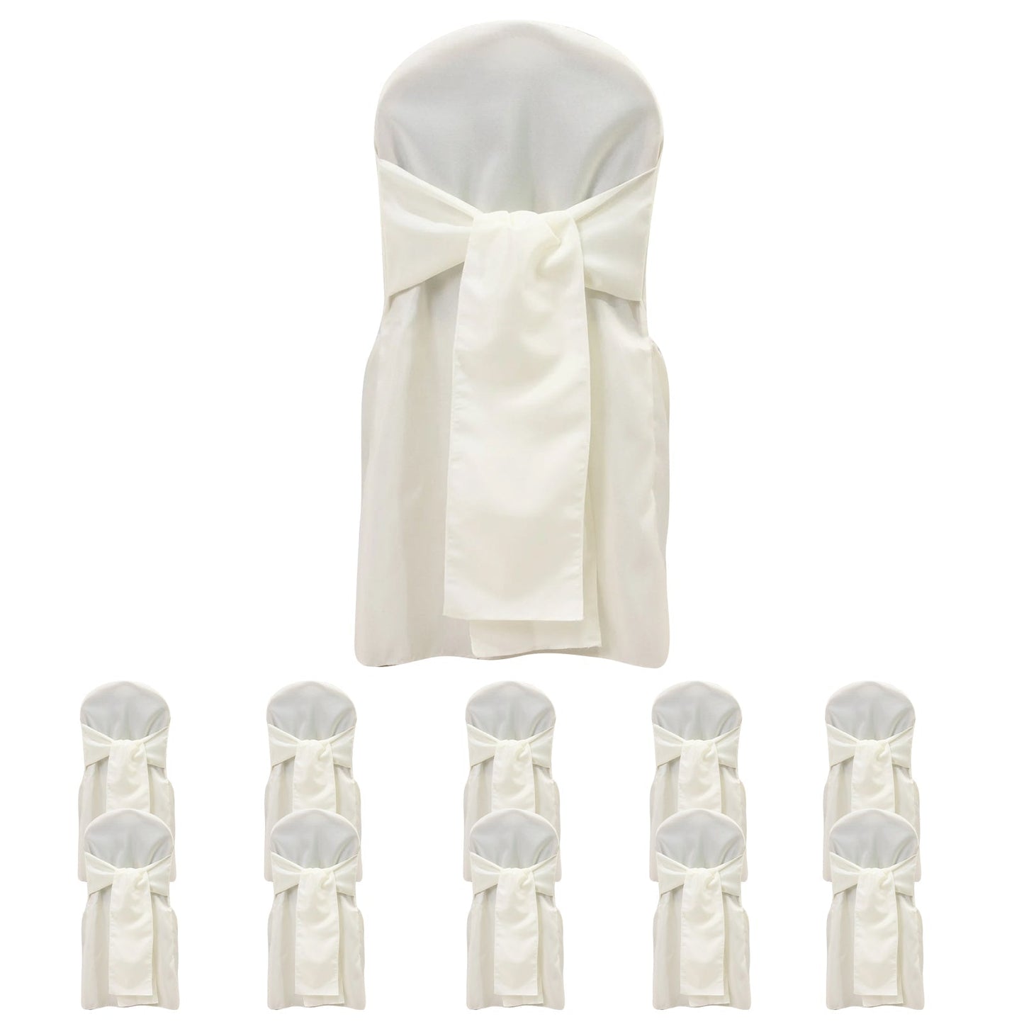 10 - Pack Polyester Slip - On Banquet Chair Covers with Attached Sashes â€“ Ivory Reusable Stain - Resistant Covers for Wedding & Event Decor - Bell Racket Store