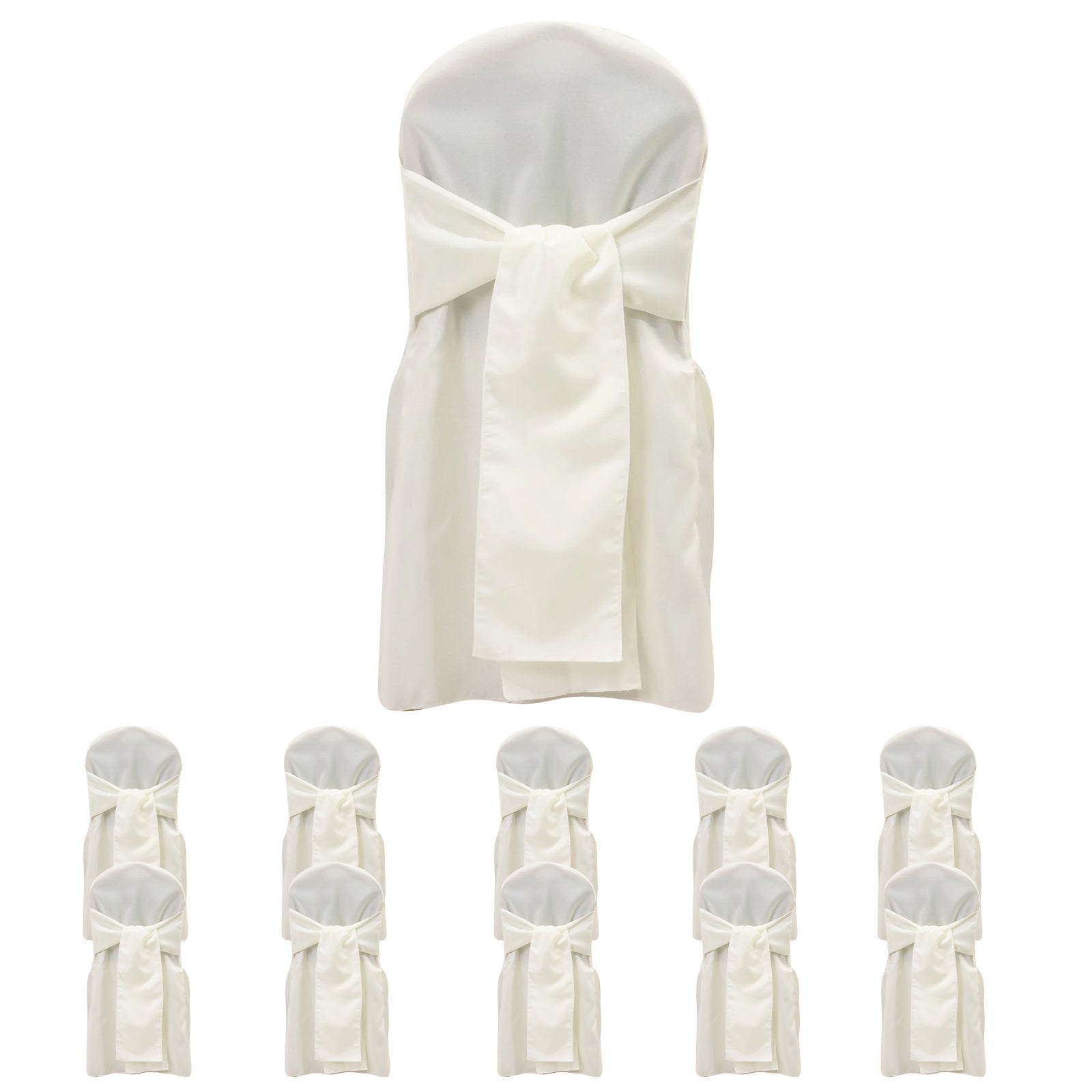 10 - Pack Polyester Slip - On Banquet Chair Covers with Attached Sashes â€“ Ivory Reusable Stain - Resistant Covers for Wedding & Event Decor - Bell Racket Store