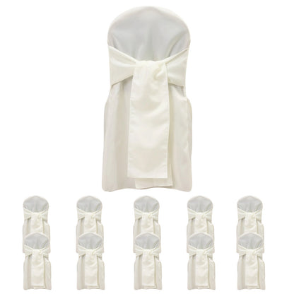 10 - Pack Polyester Slip - On Banquet Chair Covers with Attached Sashes â€“ Ivory Reusable Stain - Resistant Covers for Wedding & Event Decor - Bell Racket Store