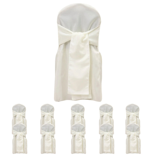 10 - Pack Polyester Slip - On Banquet Chair Covers with Attached Sashes â€“ Ivory Reusable Stain - Resistant Covers for Wedding & Event Decor - Bell Racket Store