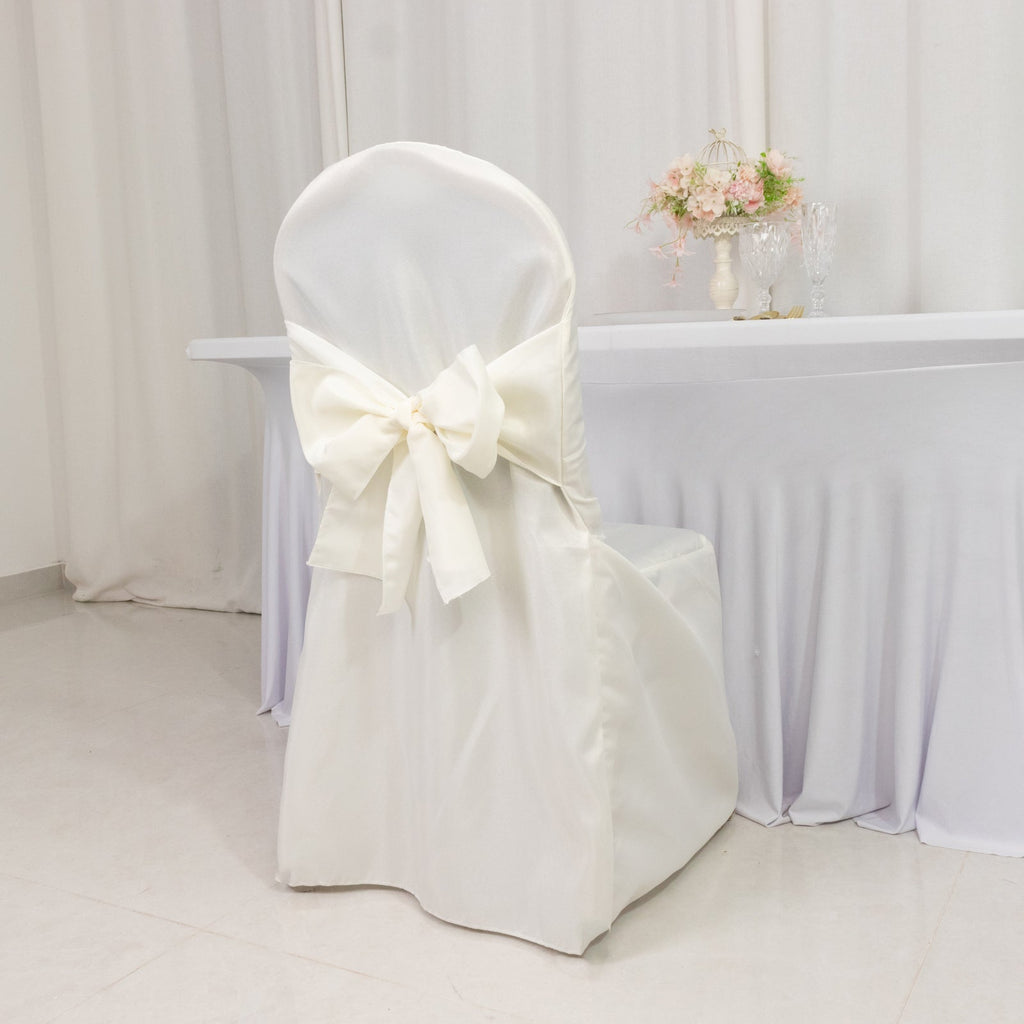 10 - Pack Polyester Slip - On Banquet Chair Covers with Attached Sashes â€“ Ivory Reusable Stain - Resistant Covers for Wedding & Event Decor - Bell Racket Store