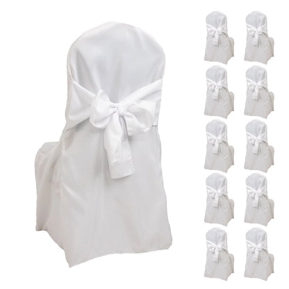 10 - Pack Polyester Slip - On Banquet Chair Covers with Attached Sashes â€“ White Reusable Stain - Resistant Covers for Wedding & Event Decor - Bell Racket Store