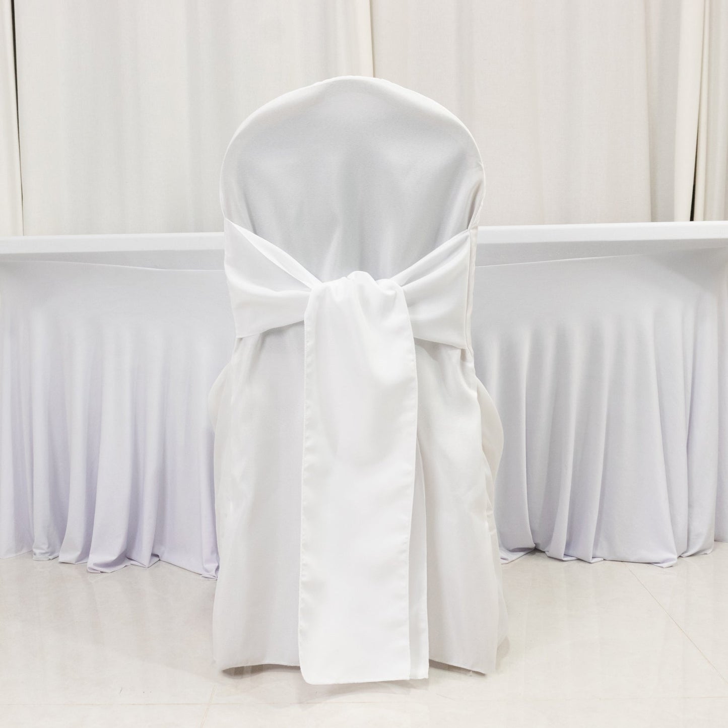 10 - Pack Polyester Slip - On Banquet Chair Covers with Attached Sashes â€“ White Reusable Stain - Resistant Covers for Wedding & Event Decor - Bell Racket Store
