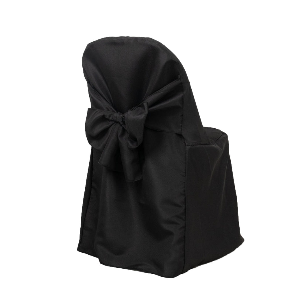 10 - Pack Polyester Slip - On Folding Chair Covers with Attached Sashes â€“ Black Durable Reusable Covers for Wedding & Event Decor - Bell Racket Store