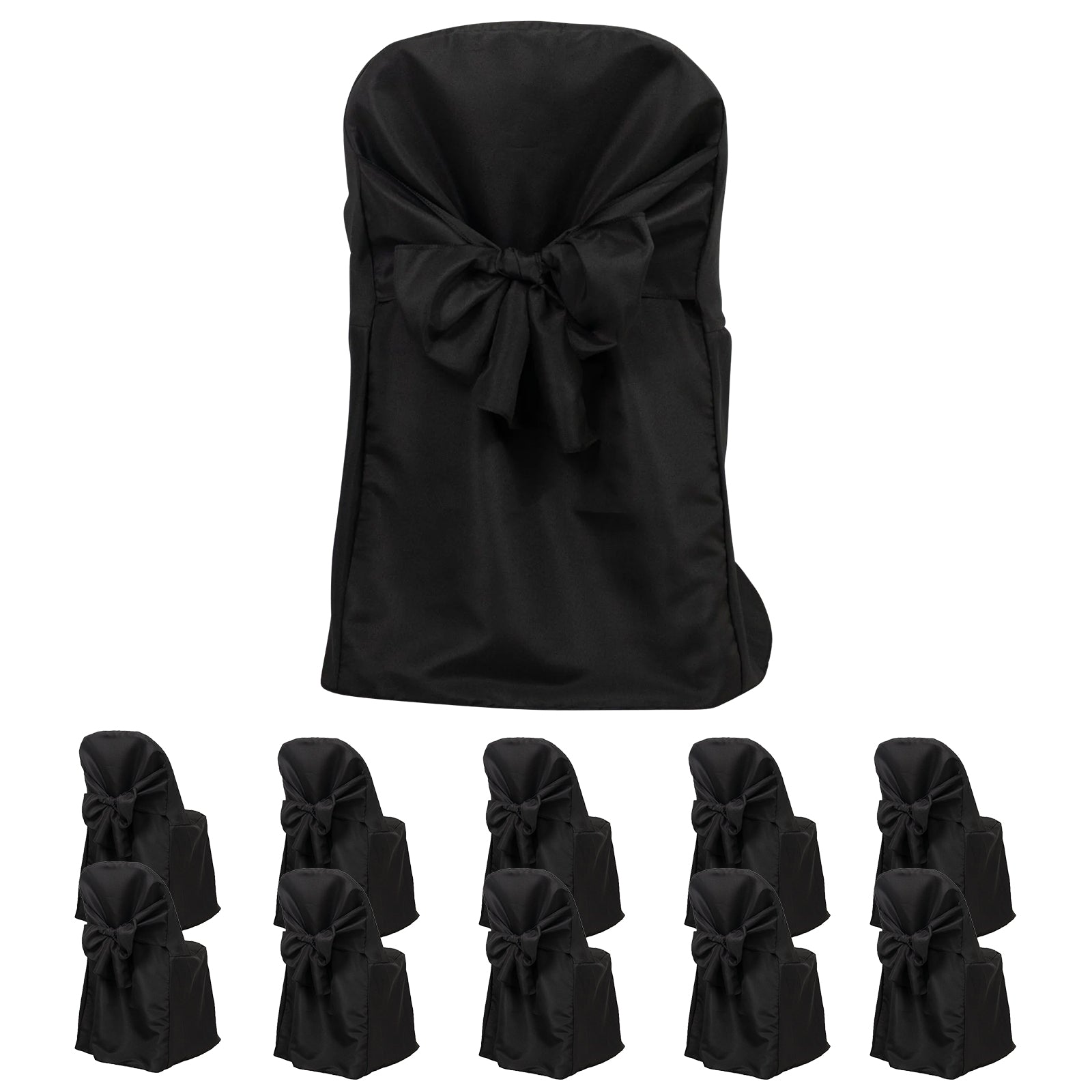 10 - Pack Polyester Slip - On Folding Chair Covers with Attached Sashes â€“ Black Durable Reusable Covers for Wedding & Event Decor - Bell Racket Store