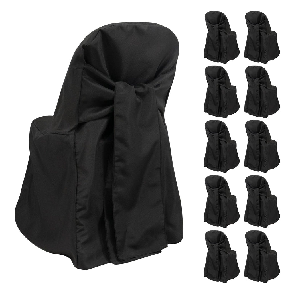 10 - Pack Polyester Slip - On Folding Chair Covers with Attached Sashes â€“ Black Durable Reusable Covers for Wedding & Event Decor - Bell Racket Store