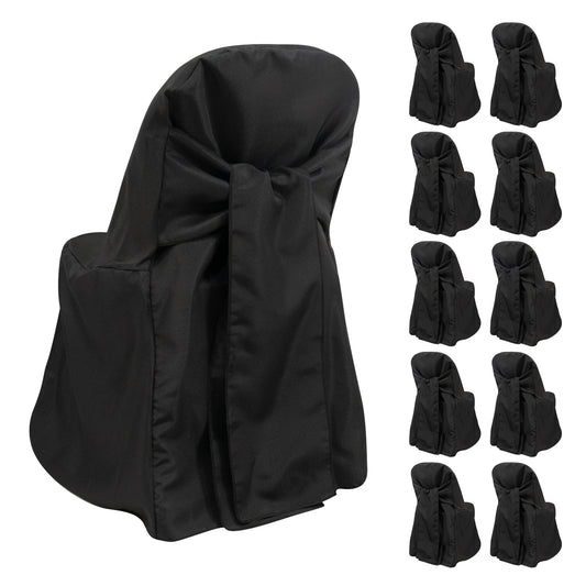 10 - Pack Polyester Slip - On Folding Chair Covers with Attached Sashes â€“ Black Durable Reusable Covers for Wedding & Event Decor - Bell Racket Store
