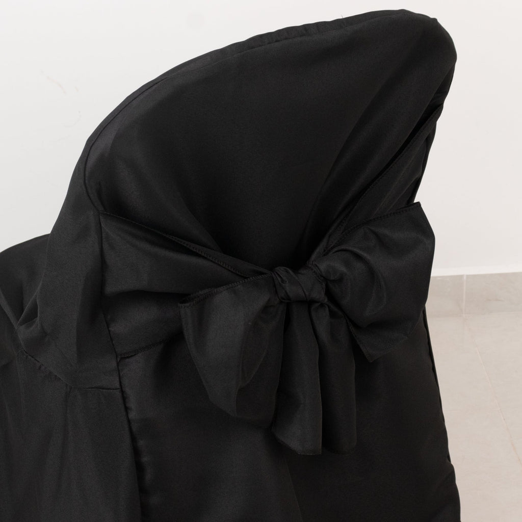 10 - Pack Polyester Slip - On Folding Chair Covers with Attached Sashes â€“ Black Durable Reusable Covers for Wedding & Event Decor - Bell Racket Store