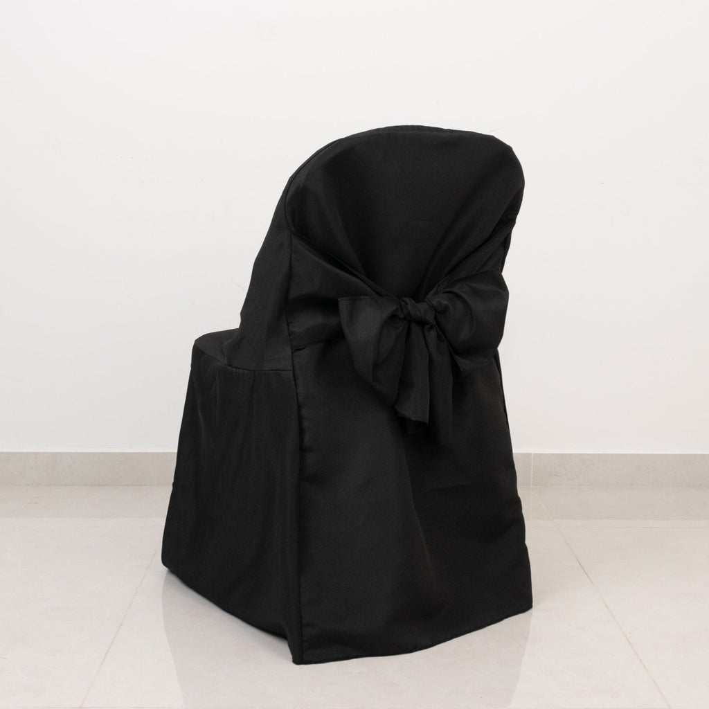 10 - Pack Polyester Slip - On Folding Chair Covers with Attached Sashes â€“ Black Durable Reusable Covers for Wedding & Event Decor - Bell Racket Store