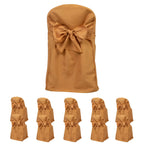 10 - Pack Polyester Slip - On Folding Chair Covers with Attached Sashes â€“ Gold Durable Reusable Covers for Wedding & Event Decor - Bell Racket Store