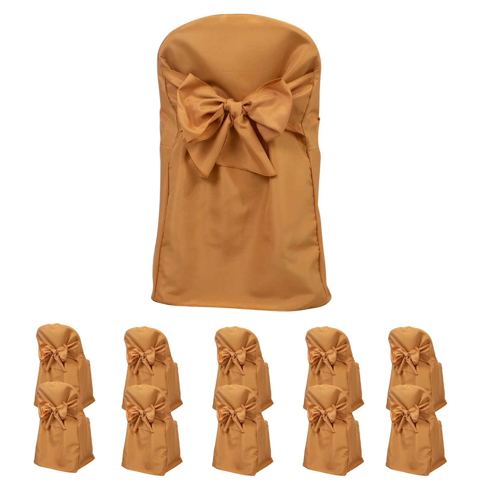 10 - Pack Polyester Slip - On Folding Chair Covers with Attached Sashes â€“ Gold Durable Reusable Covers for Wedding & Event Decor - Bell Racket Store