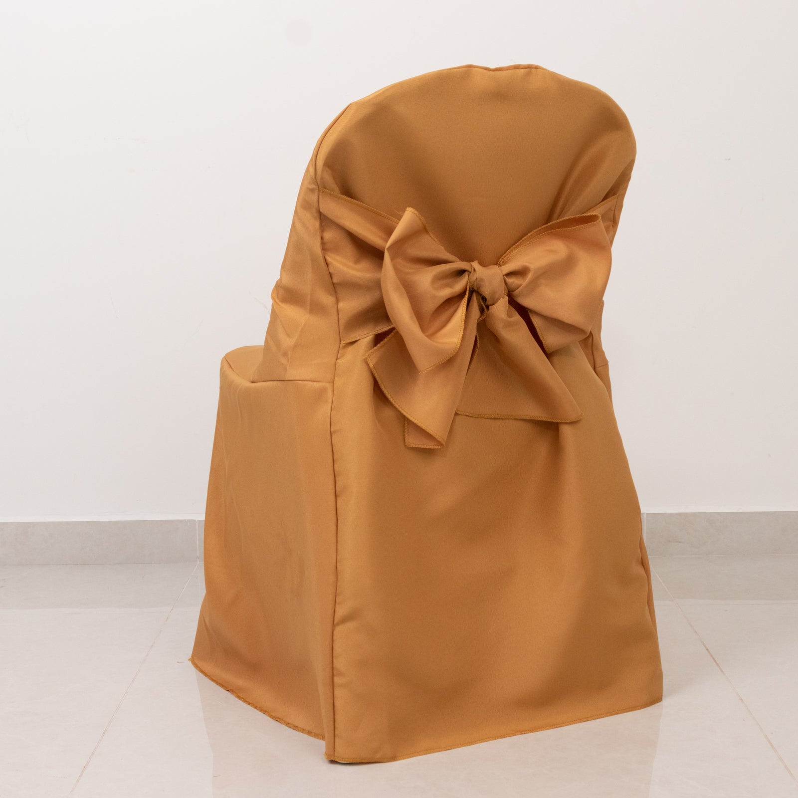 10 - Pack Polyester Slip - On Folding Chair Covers with Attached Sashes â€“ Gold Durable Reusable Covers for Wedding & Event Decor - Bell Racket Store