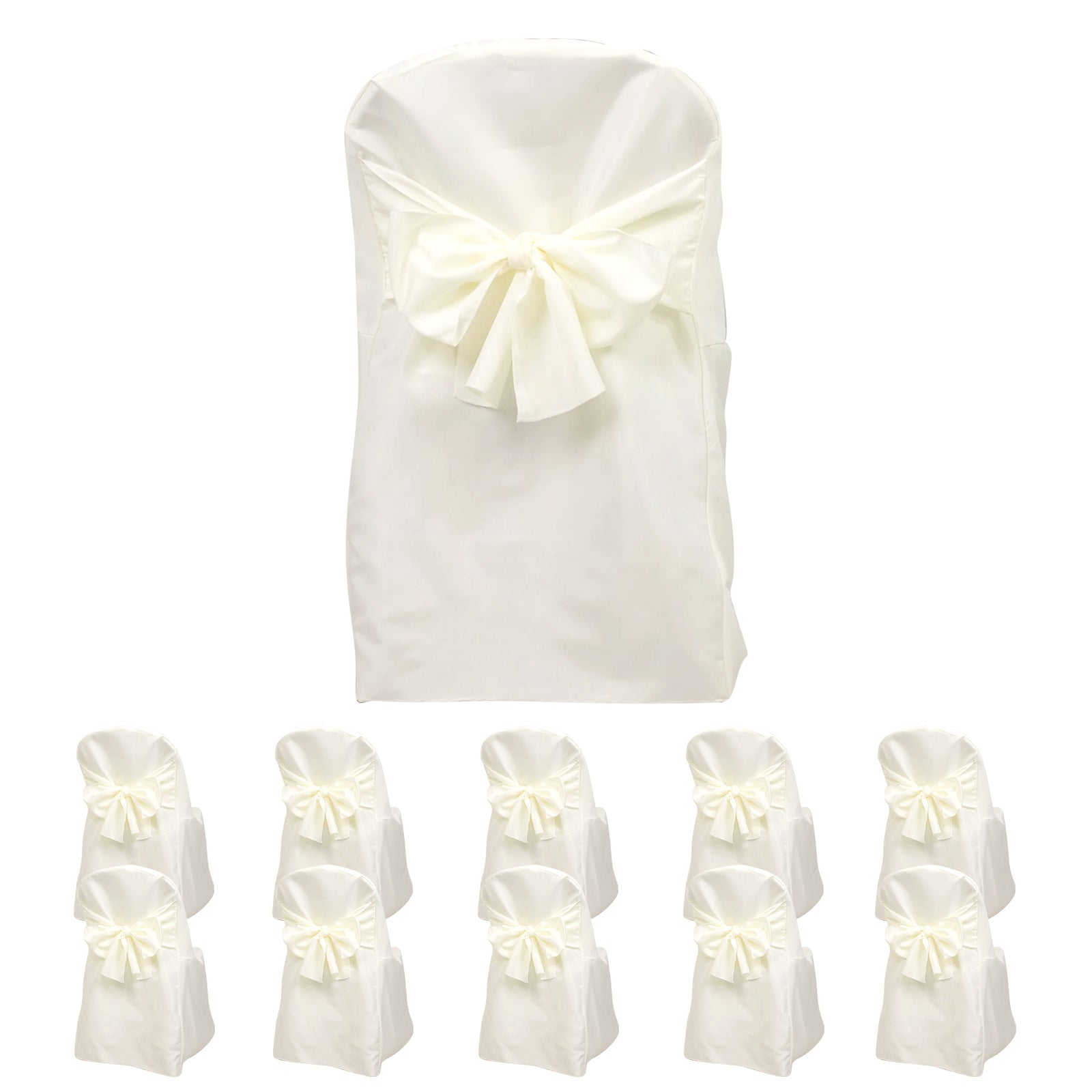 10 - Pack Polyester Slip - On Folding Chair Covers with Attached Sashes â€“ Ivory Durable Reusable Covers for Wedding & Event Decor - Bell Racket Store