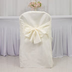 10 - Pack Polyester Slip - On Folding Chair Covers with Attached Sashes â€“ Ivory Durable Reusable Covers for Wedding & Event Decor - Bell Racket Store