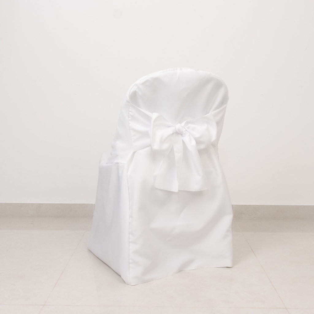 10 - Pack Polyester Slip - On Folding Chair Covers with Attached Sashes â€“ White Durable Reusable Covers for Wedding & Event Decor - Bell Racket Store