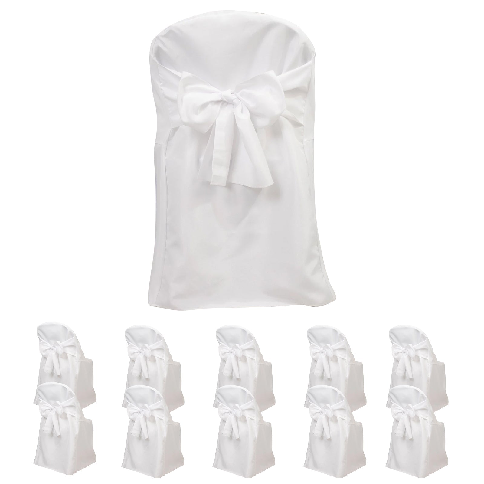 10 - Pack Polyester Slip - On Folding Chair Covers with Attached Sashes â€“ White Durable Reusable Covers for Wedding & Event Decor - Bell Racket Store