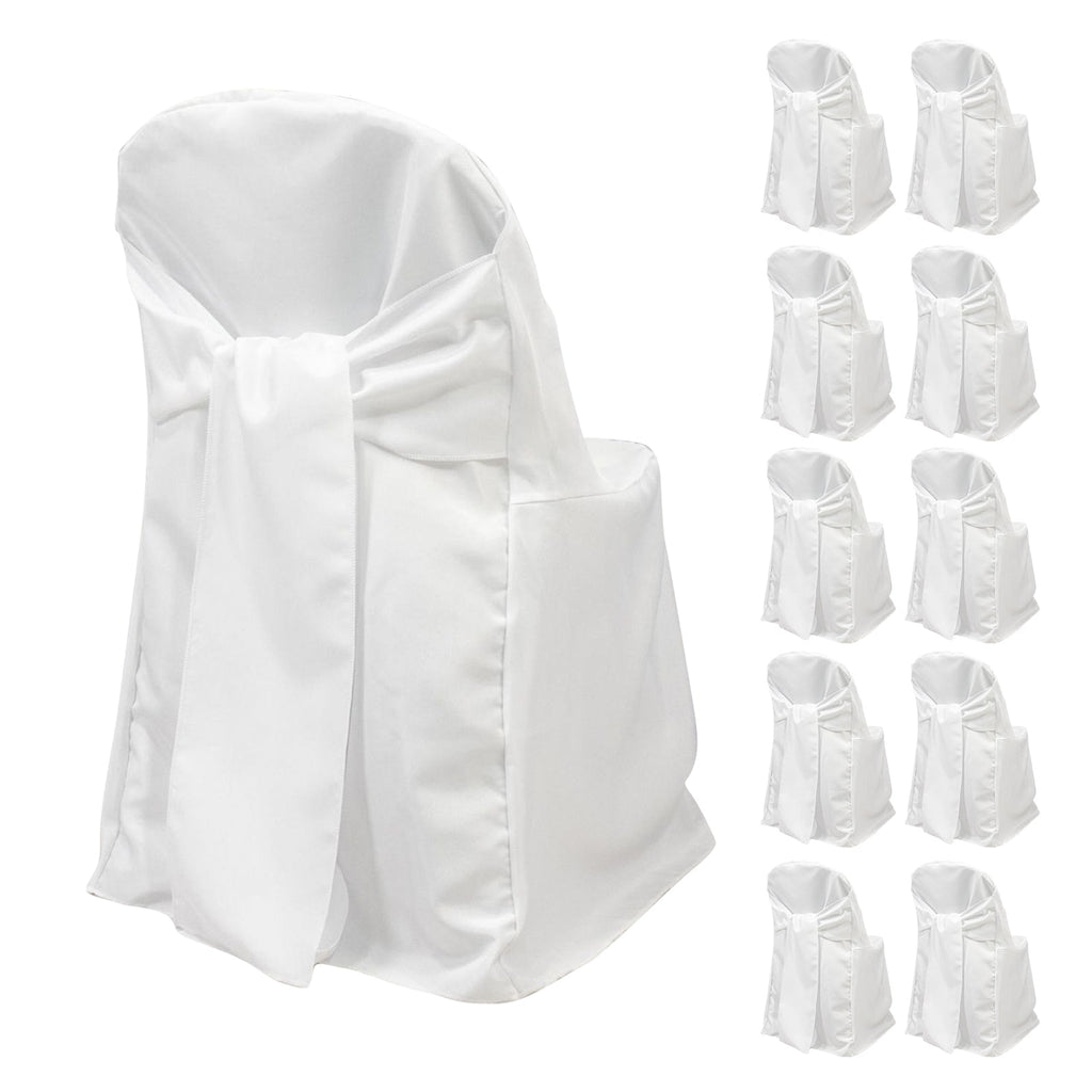 10 - Pack Polyester Slip - On Folding Chair Covers with Attached Sashes â€“ White Durable Reusable Covers for Wedding & Event Decor - Bell Racket Store