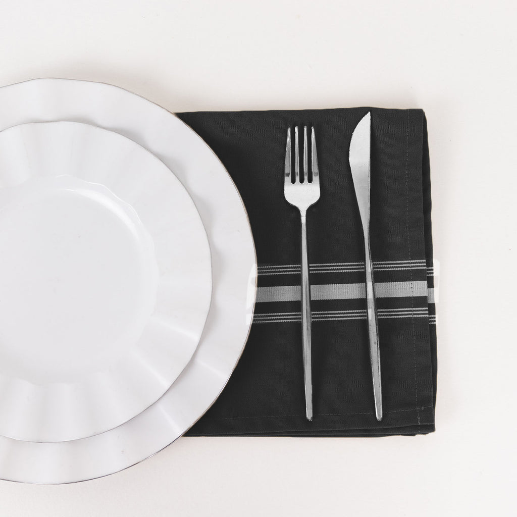 10 Pack Premium Spun Polyester 18"x22" Napkins Black/White Bistro Style - Highly Absorbent Cotton - Like Feel Cloth Napkins - Bell Racket Store