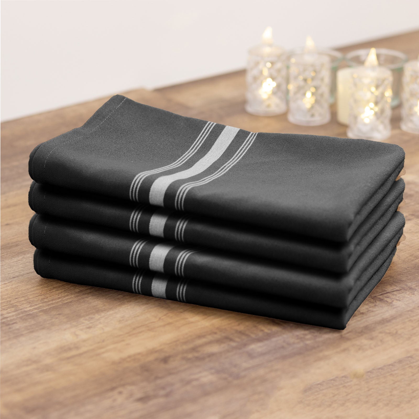 10 Pack Premium Spun Polyester 18"x22" Napkins Black/White Bistro Style - Highly Absorbent Cotton - Like Feel Cloth Napkins - Bell Racket Store