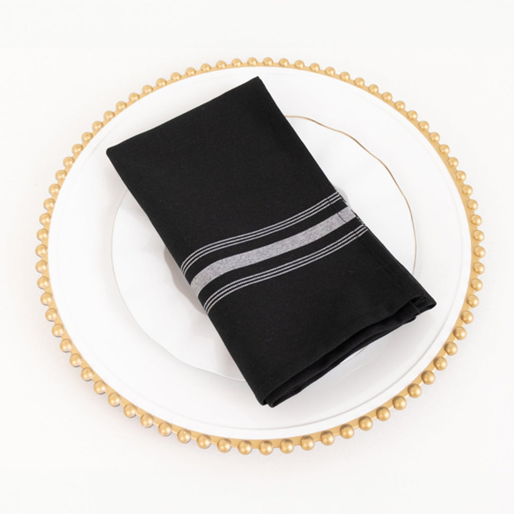 10 Pack Premium Spun Polyester 18"x22" Napkins Black/White Bistro Style - Highly Absorbent Cotton - Like Feel Cloth Napkins - Bell Racket Store
