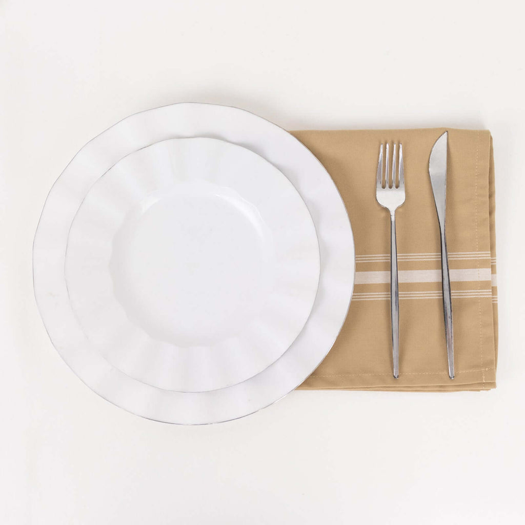 10 Pack Premium Spun Polyester 18"x22" Napkins Champagne/White Bistro Style - Highly Absorbent Cotton - Like Feel Cloth Napkins - Bell Racket Store