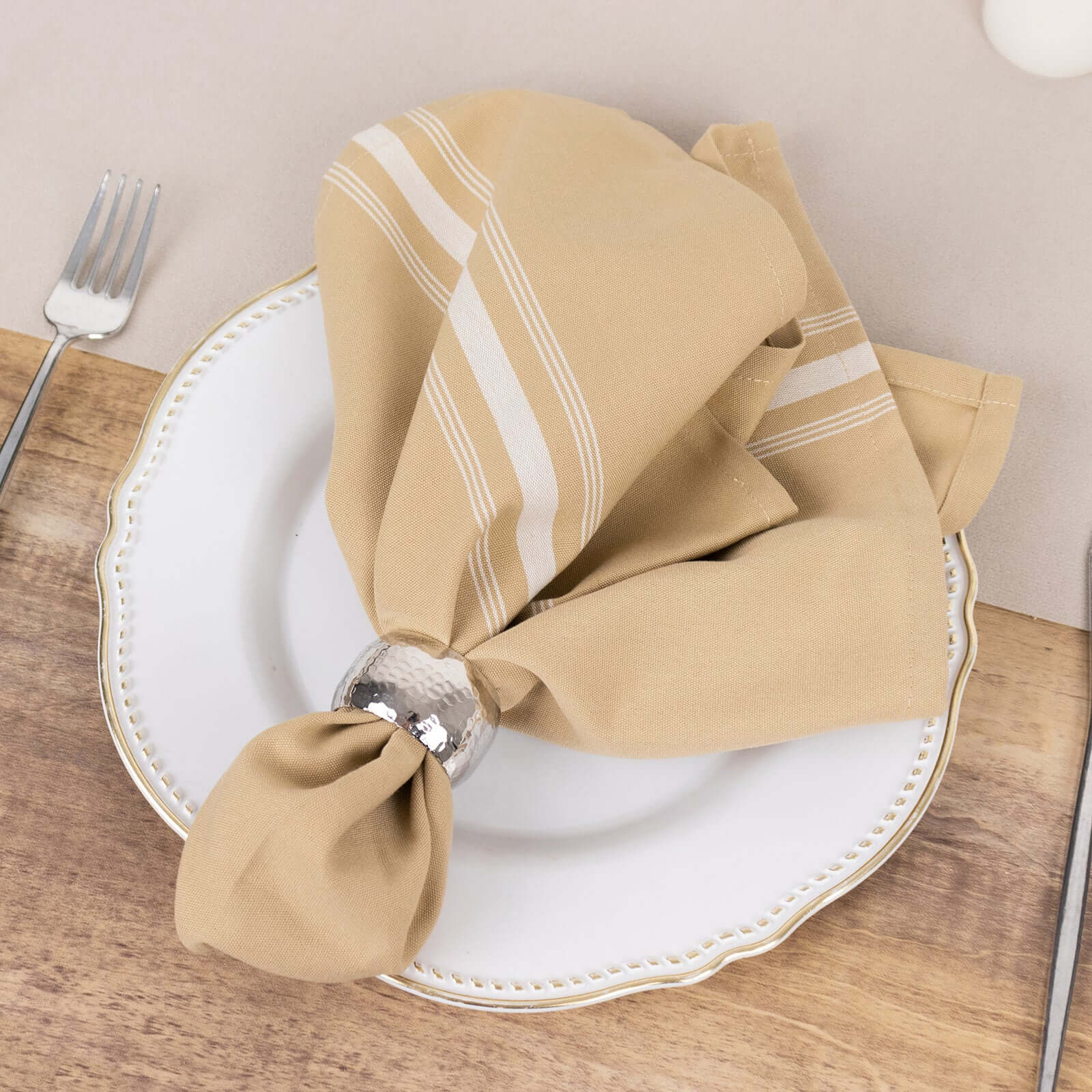 10 Pack Premium Spun Polyester 18"x22" Napkins Champagne/White Bistro Style - Highly Absorbent Cotton - Like Feel Cloth Napkins - Bell Racket Store