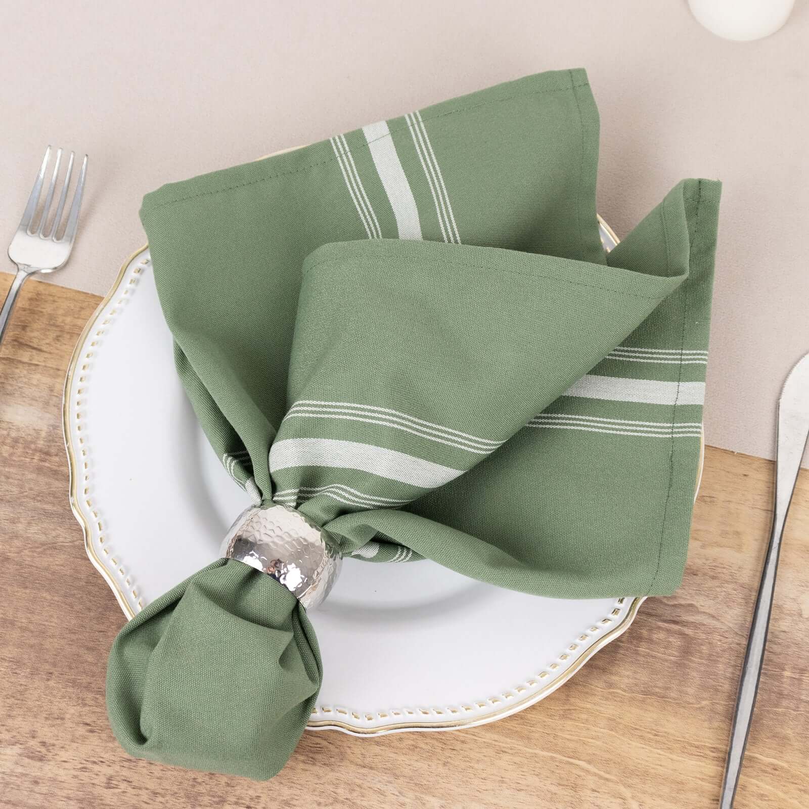 10 Pack Premium Spun Polyester 18"x22" Napkins Dusty Sage Green/White Bistro Style - Highly Absorbent Cotton - Like Feel Cloth Napkins - Bell Racket Store