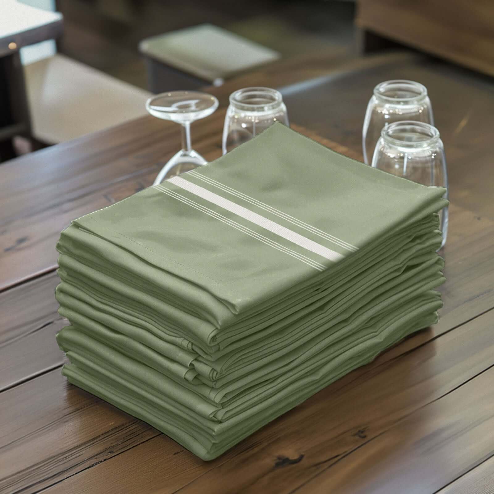 10 Pack Premium Spun Polyester 18"x22" Napkins Dusty Sage Green/White Bistro Style - Highly Absorbent Cotton - Like Feel Cloth Napkins - Bell Racket Store
